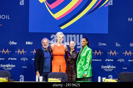 12 mai 2023, Liverpool, Royaume-Uni: 12 mai 2023, Liverpool, Royaume-Uni: Angleterre: 11 mai 2023, Liverpool, Merseyside, Royaume-Uni: Conférence de presse finale avec les présentateurs Graham Norton, Hannah Waddingham, Julia Sanina et Aleisha Dixon. (Credit image: © Andy Von PIP/ZUMA Press Wire) USAGE ÉDITORIAL SEULEMENT! Non destiné À un usage commercial ! Banque D'Images