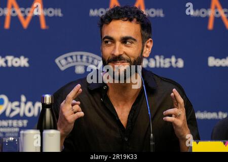 Conférence de presse avec le participant italien Marco Mengoni avant la finale du Concours Eurovision de la chanson samedi à la M&S Bank Arena de Liverpool. Date de la photo: Vendredi 12 mai 2023. Banque D'Images