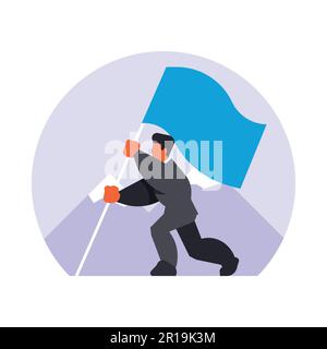 Homme d'affaires qui court avec drapeau. Illustration vectorielle dans un style de conception à plat. Illustration de Vecteur