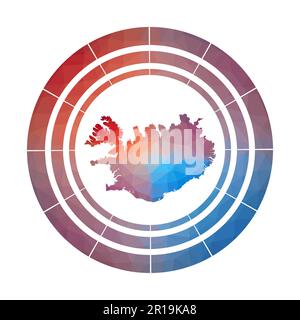 Emblème Islande. Logo de la campagne en dégradé de couleurs dans un style poly bas. Affiche arrondie multicolore à l'Islande avec carte de style géométrique pour vos infographies. Illustration de Vecteur