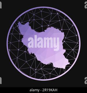 Icône Iran. Carte polygonale vectorielle du pays. Icône iranienne de style géométrique. La carte de pays avec un dégradé poly bas violet sur fond sombre. Illustration de Vecteur