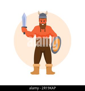 Guerrier Viking avec bouclier et épée. Illustration vectorielle de style plat Illustration de Vecteur