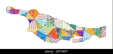 Carte de style enfant de l'île Little San Salvador. Polygones dessinés à la main en forme de Little San Salvador Island. Illustration vectorielle. Illustration de Vecteur