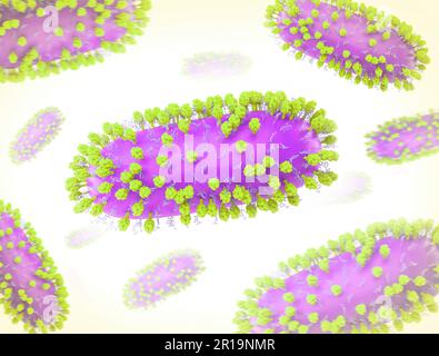 Virus respiratoire syncytial humain (VRS) mise en page créative comprenant 3D rendus du virus respiratoire syncytial (VRS), un virus contagieux commun qui infecte les voies respiratoires humaines. Crédit : NIAID Banque D'Images