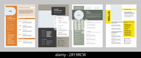 Modèle de CV. Configuration minimaliste du curriculum vitae avec ensemble de vecteurs de champs d'expérience professionnelle, d'éducation et de compétences Illustration de Vecteur