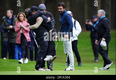 Brendan Lawlor célèbre le 18th après avoir remporté l'Open de G4D au Woburn Golf Club de Milton Keynes. Date de la photo: Vendredi 12 mai 2023. Banque D'Images