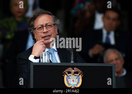 Le président colombien Gustavo Petro s'exprime lors de la cérémonie du nouveau directeur de la police colombienne, William Rene Salamanca, au général Santander Pol Banque D'Images