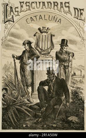 'Historia de las Escuadras de Cataluña, intercalada con la vida y hechos de los más célebres ladrones y bandoleros' (Histoire des escadrons de Catalogne, parsemée de la vie et des faits des plus célèbres voleurs et bandits). Par José Ortega y Espinós (1815-1876). Barcelone, 1876. Gravure. Banque D'Images