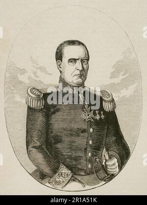 José Vivé (d. 1854). Sixième commandant des escadrons de Catalogne (1836-1854). Portrait. Gravure. Historia de las Escuadras de Cataluña, 1876. Banque D'Images