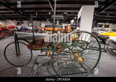 Sparkford.Somerset.United Kingdom.26 mars 2023.A Benz Patent Motorwagen pensé pour être la première automobile au monde est en démonstration au Haynes Motor Mu Banque D'Images