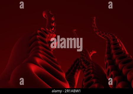 Tentacules de type poulpe rouge sur fond rouge. Illustration en tant qu'élément de conception pour les arrière-plans de conception Web et les présentations de diaporama Banque D'Images