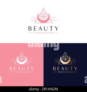 Design du logo Beauty Vector. Géométrie sacrée et logotype de fleur de lotus. Modèle de logo ésotérique. Illustration de Vecteur