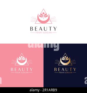 Design du logo Beauty Vector. Géométrie sacrée et logotype de fleur de lotus. Modèle de logo ésotérique. Illustration de Vecteur