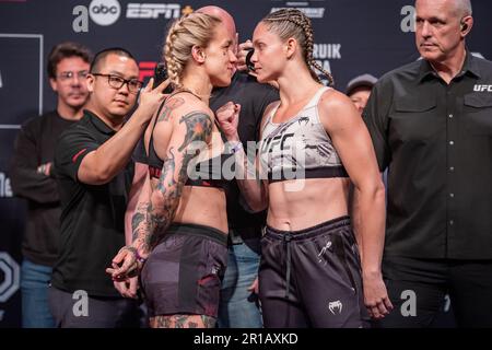 Charlotte, Caroline du Nord, États-Unis. 12th mai 2023. CHARLOTTE, CAROLINE DU NORD - 12 mai: (G-D) Jessica-Rose Clark et Tainara Lisboa affrontent à des cérémonies de pesée avant la nuit de combat de l'UFC: Rozenstruik vs Almeida on 12 mai 2023 au Spectrum Center à Charlotte, Caroline du Nord, États-Unis. (Credit image: © Matt Davies/PX Imagens via ZUMA Press Wire) USAGE ÉDITORIAL SEULEMENT! Non destiné À un usage commercial ! Banque D'Images