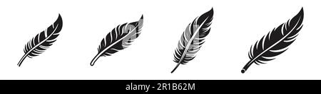 Ensemble de plumes d'oiseau. Illustration dessinée à la main convertie en vecteur. Contour avec arrière-plan transparent. Illustration de Vecteur
