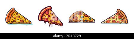 Ensemble de logotypes de pizzeria. Collection de différents logos avec tranches de pizza et inscriptions. Illustration de Vecteur