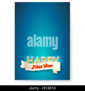 Bonne année 2024. Affiche minimaliste. Bannière vintage et texte avec lumières Illustration de Vecteur