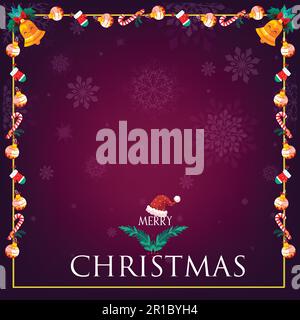 Arrière-plan de Noël et du nouvel an. Arrière-plan de Noël avec branches et boules de sapin. Canne à sucre de biscuits, boîte de cadeaux d'or. Boules de verre accrochées Illustration de Vecteur