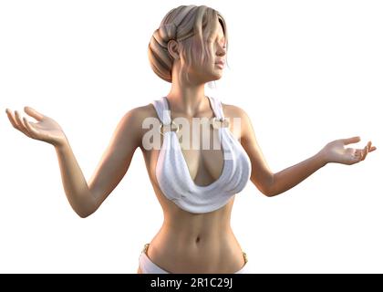 La jeune femme blonde porte des vêtements grecs anciens comme déesse, 3D Illustration. Banque D'Images