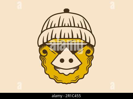 Motif vintage représentant un bonnet en forme de singe Illustration de Vecteur