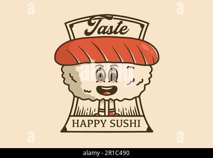 Dessin de style vintage mignon de personnage de mascotte de sushi avec les pieds Illustration de Vecteur