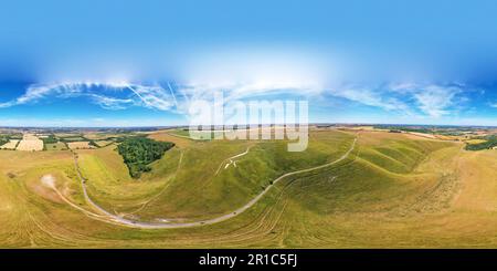 Panorama aérien sphérique de la région d'Uffington White Horse Banque D'Images