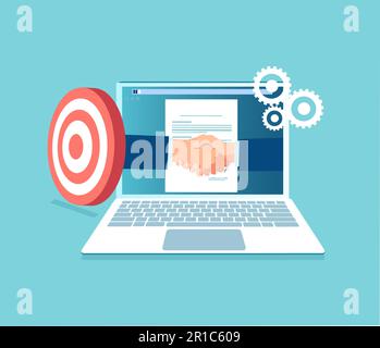 Vecteur d'une entreprise personnes atteignant l'accord d'affaires en ligne signature d'un contrat Illustration de Vecteur