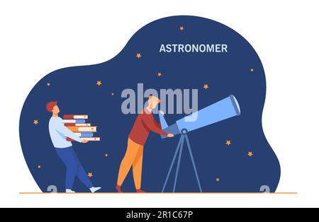 Astronome regardant à travers le télescope Illustration de Vecteur