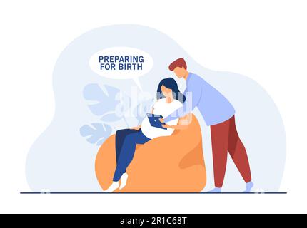 Caricature médecin aidant la femme à préparer l'accouchement Illustration de Vecteur