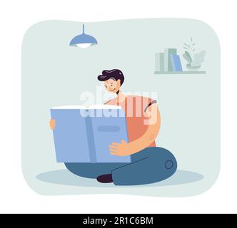 Homme en verre lisant un livre géant dans la chambre Illustration de Vecteur