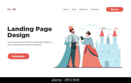 Un très grand lit et une reine se trouvent devant le château Illustration de Vecteur