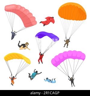 Les gens font du parachutisme avec des parachutes ensemble d'illustrations vectorielles Illustration de Vecteur