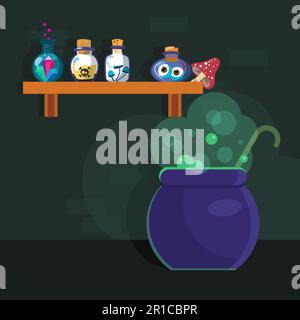 Marmite en métal avec potion magique Illustration de Vecteur