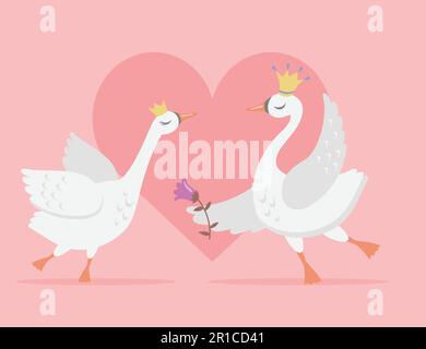 Couple de swans blancs dans l'amour dessin animé vecteur illustration Illustration de Vecteur