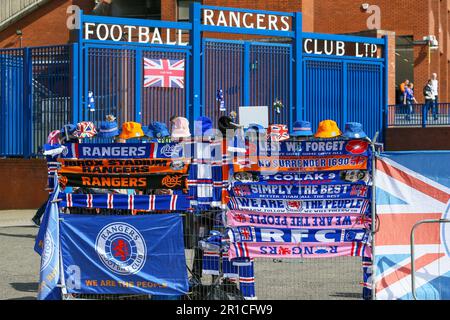 Glasgow, Royaume-Uni. 13th mai 2023. Lors du dernier match de la saison, les fans et la police des Rangers se préparent pour le match. Par accord, aucun fan celte ne sera autorisé dans le sol. Crédit : Findlay/Alay Live News Banque D'Images