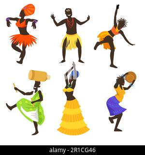 Ensemble de danses tribales de peuple africain Illustration de Vecteur