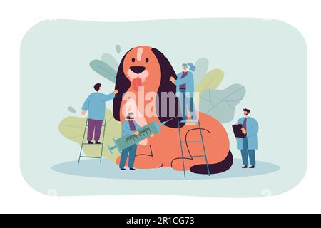 Caricature petits vétérinaires examinant ou traitant le chien géant Illustration de Vecteur