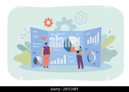 Cartoon petits analystes et tableau de bord géant de recherche avec des données Illustration de Vecteur