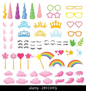 Jeu d'illustrations vectorielles des éléments de dessin animé unicorn Illustration de Vecteur