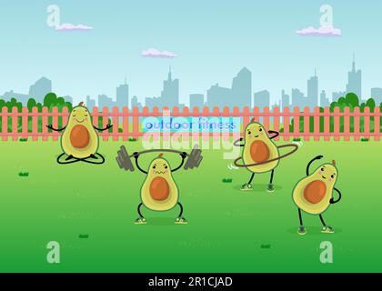 Caricature drôle avocats faisant du sport dans l'arrière-cour Illustration de Vecteur