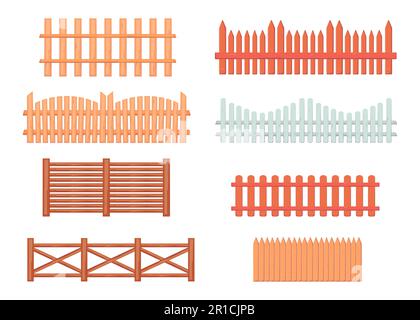 Jeu d'illustrations vectorielles de clôtures en bois vintage Illustration de Vecteur
