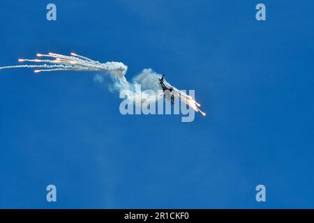 Zeltweg, Autriche - 03 septembre 2022 : spectacle aérien public en Styrie appelé Airpower 22, hélicoptère à la manifestation militaire avec options de défense Banque D'Images