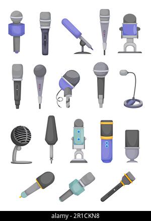 Différents types de microphones jeu d'illustrations vectorielles Illustration de Vecteur