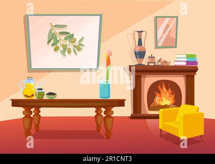Salle de séjour avec cheminée d'intérieur Illustration de Vecteur
