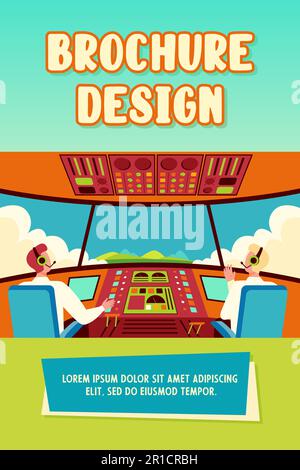 Illustration vectorielle plate isolée de cockpit d'avion colorée Illustration de Vecteur