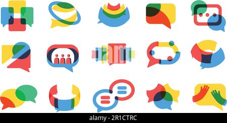 Symboles de communication globale. Jeu d'icônes vectorielles de prise en charge en ligne, de bulles vocales et de couleurs de chat Illustration de Vecteur