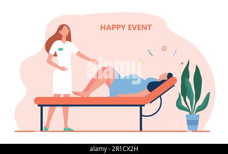Midwife dessin animé aidant la femme à donner naissance Illustration de Vecteur