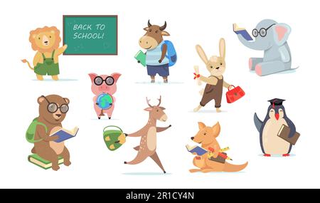 Retour à l'école avec des animaux amusants de dessin animé Illustration de Vecteur