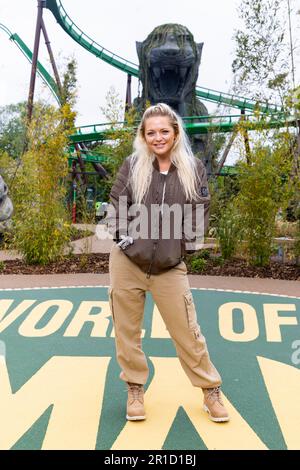 Hannah Spearritt lors du lancement du nouveau terrain à thème, World of Jumanji, au Chessington World of Adventures Resort, dans le sud-ouest de Londres, qui s'ouvre au public lundi. Date de la photo: Samedi 13 mai 2023. Banque D'Images
