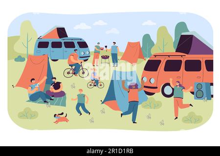 Festival d'été et camping de groupe touristique en plein air Illustration de Vecteur